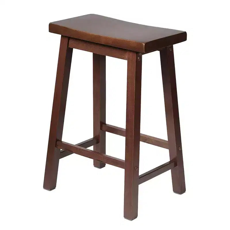 PJ Wood Classic Saddle-Seat 24'' Tall Kitchen Counter Stool for Homes, Dining Spaces, and Bars with Backless Seat, 4 Square Legs, Walnut (4 Pack)