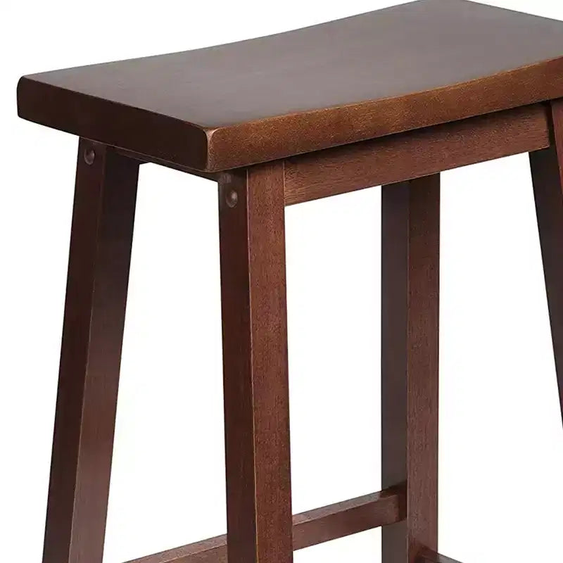 PJ Wood Classic Saddle-Seat 24'' Tall Kitchen Counter Stool for Homes, Dining Spaces, and Bars with Backless Seat, 4 Square Legs, Walnut (4 Pack)