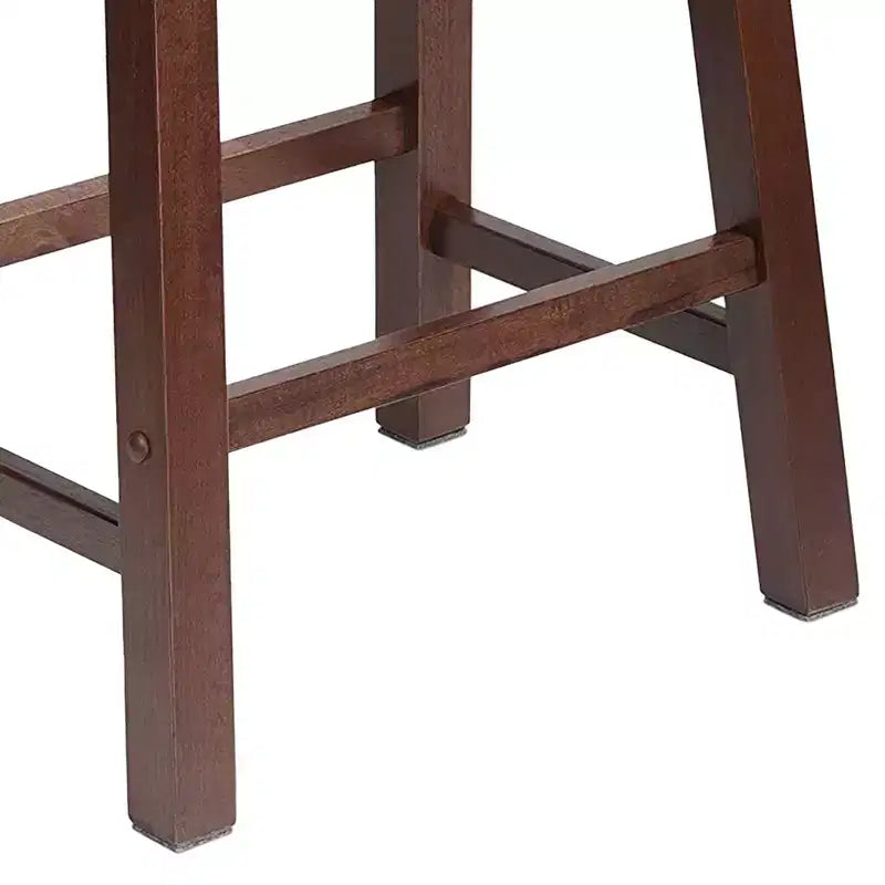 PJ Wood Classic Saddle-Seat 24'' Tall Kitchen Counter Stool for Homes, Dining Spaces, and Bars with Backless Seat, 4 Square Legs, Walnut (4 Pack)