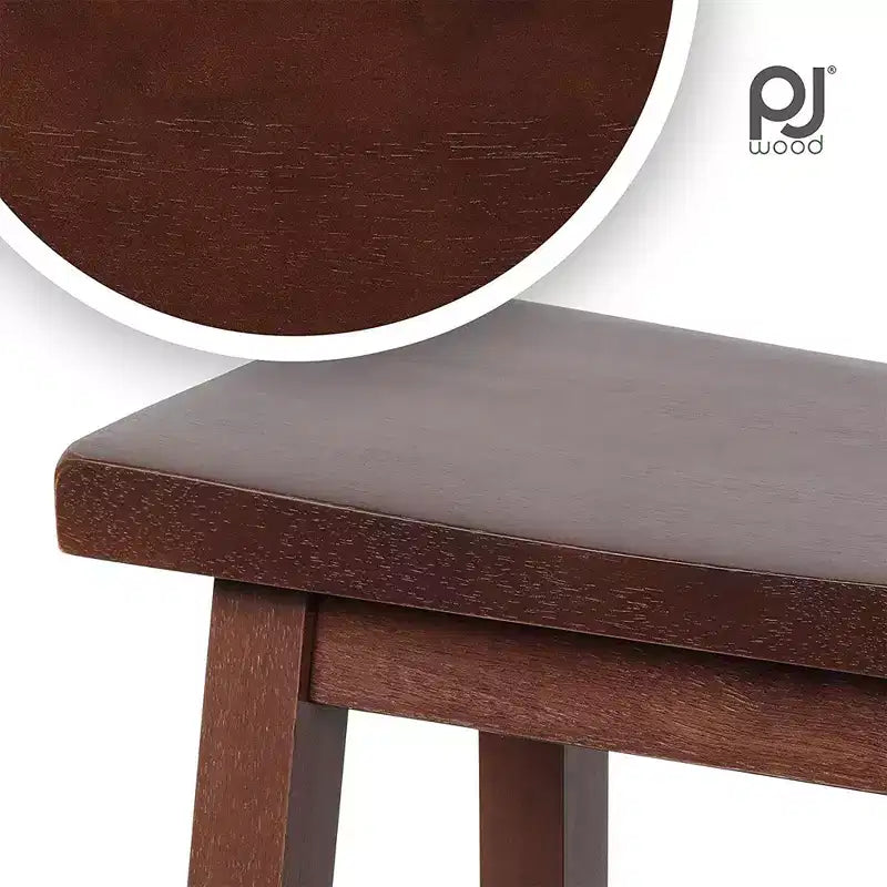 PJ Wood Classic Saddle-Seat 24'' Tall Kitchen Counter Stool for Homes, Dining Spaces, and Bars with Backless Seat, 4 Square Legs, Walnut (4 Pack)