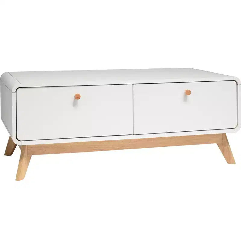 Ren Home Leva Scandinavian 2 Drawer Curved Entertainment Console, White
