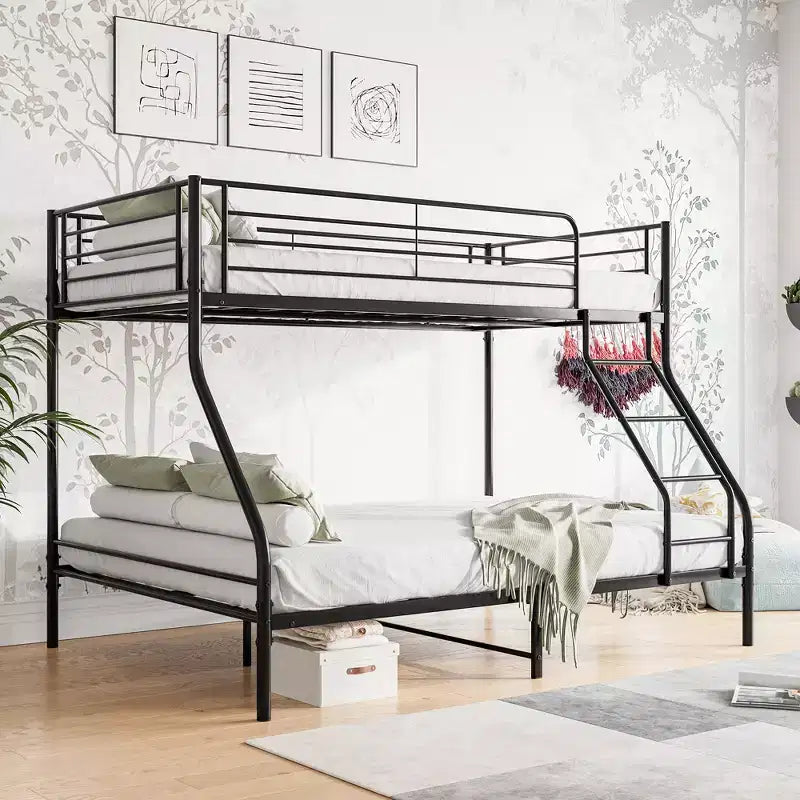 Twin-Over-Full Metal Bunk Bed with Ladder and Enhanced Upper-Level Guardrail, Black - ModernLuxe
