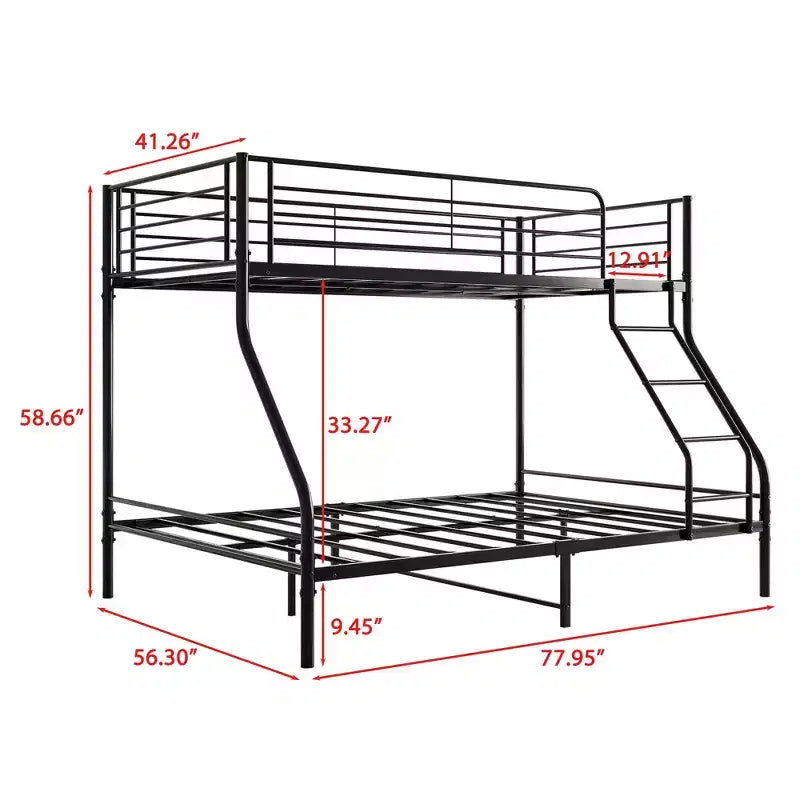 Twin-Over-Full Metal Bunk Bed with Ladder and Enhanced Upper-Level Guardrail, Black - ModernLuxe