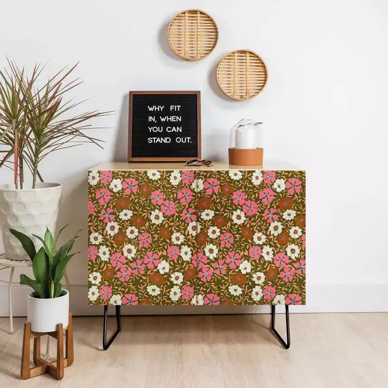 Schatzi Brown Jirra Floral Olive Credenza - Deny Designs