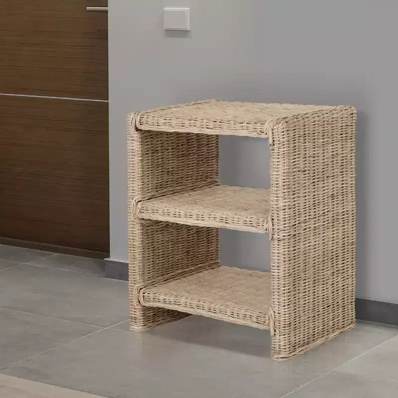 JONATHAN Y Praerie 22 Coastal Bohemian Rattan/Wood 3 Tier End Table, Natural