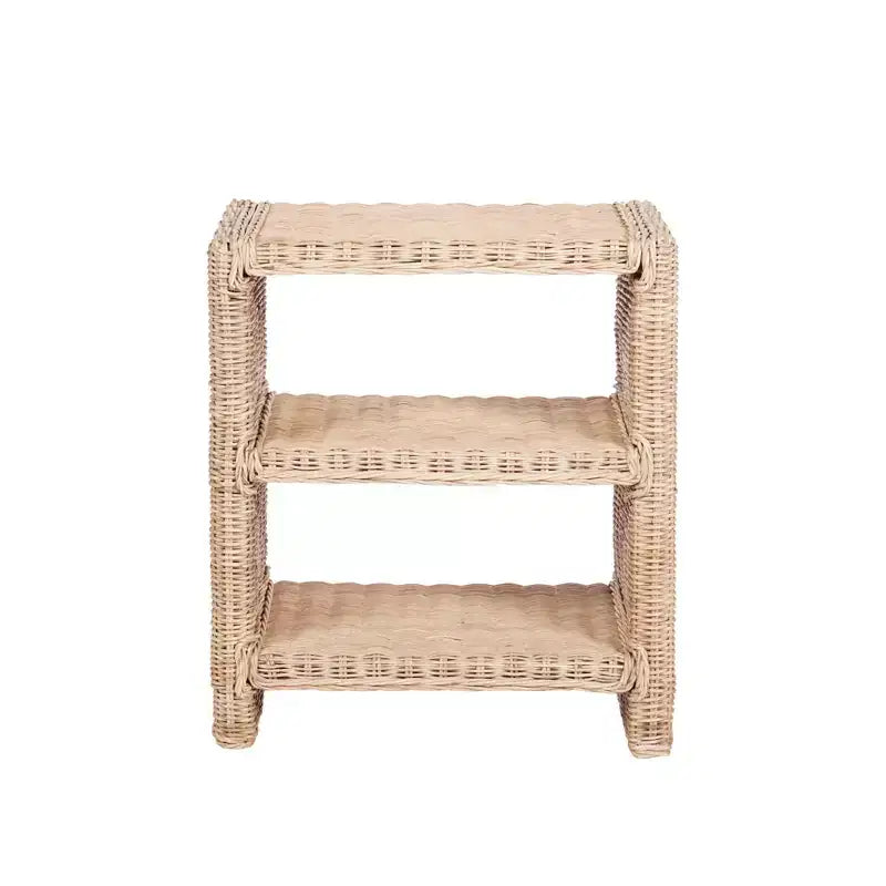 JONATHAN Y Praerie 22 Coastal Bohemian Rattan/Wood 3 Tier End Table, Natural