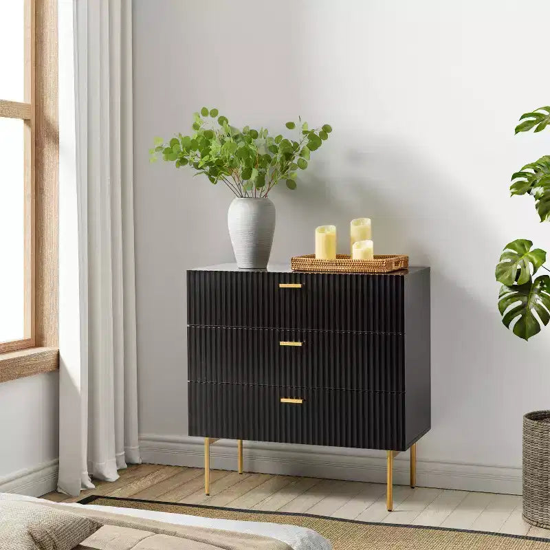 Brian 32 Tall 3 Drawer Bachelors Chest with storage for bedroom| ART OF LIVING DESIGNS-BLACK