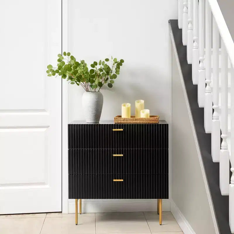 Brian 32 Tall 3 Drawer Bachelors Chest with storage for bedroom| ART OF LIVING DESIGNS-BLACK