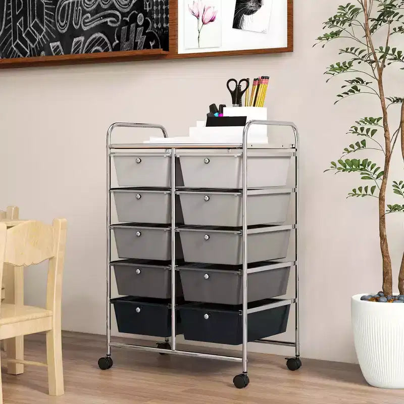 Costway 10-Drawer Storage Cart Utility Rolling Trolley Kitchen Office Organizer Black/Clear/Macaron/Grey/Black Gardient/Multicolor/Pink/RainbowithWhite/Hot Pink/Skin Pink/Purple