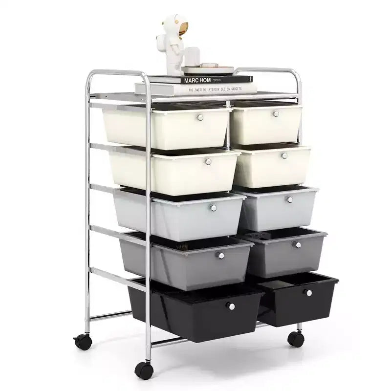 Costway 10-Drawer Storage Cart Utility Rolling Trolley Kitchen Office Organizer Black/Clear/Macaron/Grey/Black Gardient/Multicolor/Pink/RainbowithWhite/Hot Pink/Skin Pink/Purple