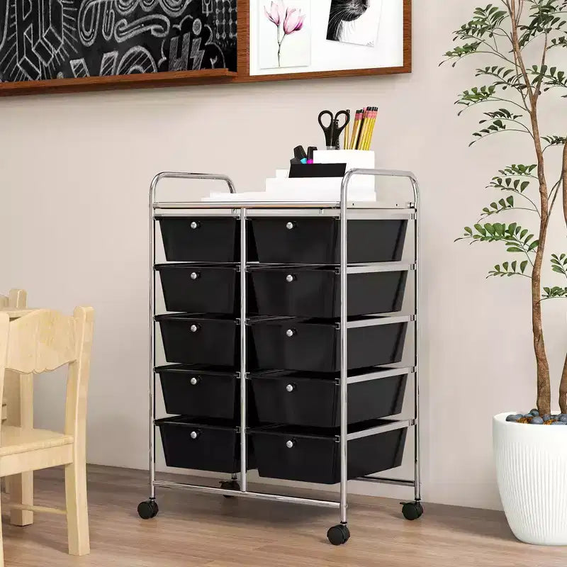 Costway 10-Drawer Storage Cart Utility Rolling Trolley Kitchen Office Organizer Black/Clear/Macaron/Grey/Black Gardient/Multicolor/Pink/RainbowithWhite/Hot Pink/Skin Pink/Purple