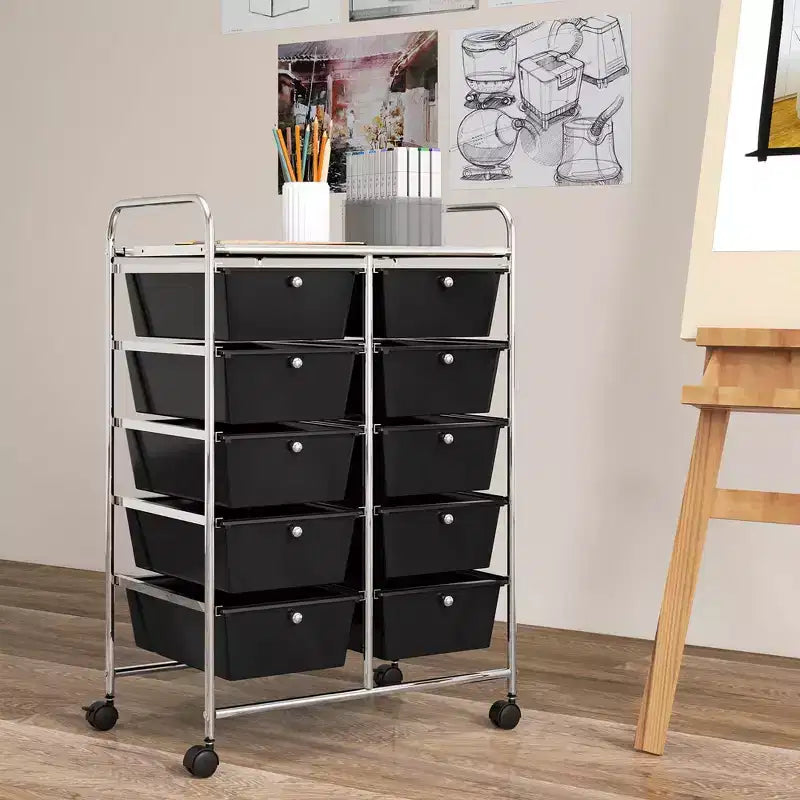 Costway 10-Drawer Storage Cart Utility Rolling Trolley Kitchen Office Organizer Black/Clear/Macaron/Grey/Black Gardient/Multicolor/Pink/RainbowithWhite/Hot Pink/Skin Pink/Purple