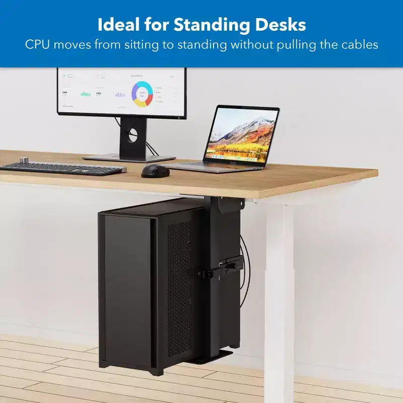 Mount-It! Rotating Heavy Duty CPU Mount | Height and Width Adjustable CPU Bracket for Under Desk and Wall Installation | 44 Lbs. Weight Capacity