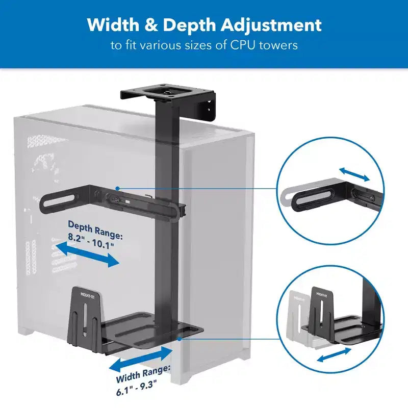 Mount-It! Rotating Heavy Duty CPU Mount | Height and Width Adjustable CPU Bracket for Under Desk and Wall Installation | 44 Lbs. Weight Capacity