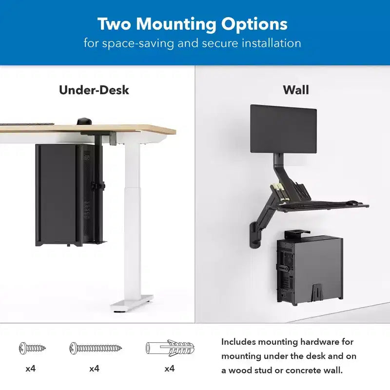 Mount-It! Rotating Heavy Duty CPU Mount | Height and Width Adjustable CPU Bracket for Under Desk and Wall Installation | 44 Lbs. Weight Capacity