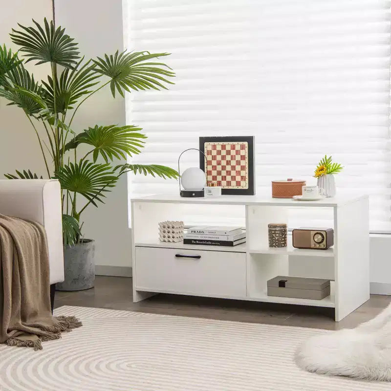 Costway Modern TV Stand TV Console Cabinet w/ 3 Open Compartments Media Console Center for TVs up to 55 Inches