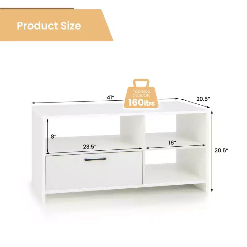 Costway Modern TV Stand TV Console Cabinet w/ 3 Open Compartments Media Console Center for TVs up to 55 Inches
