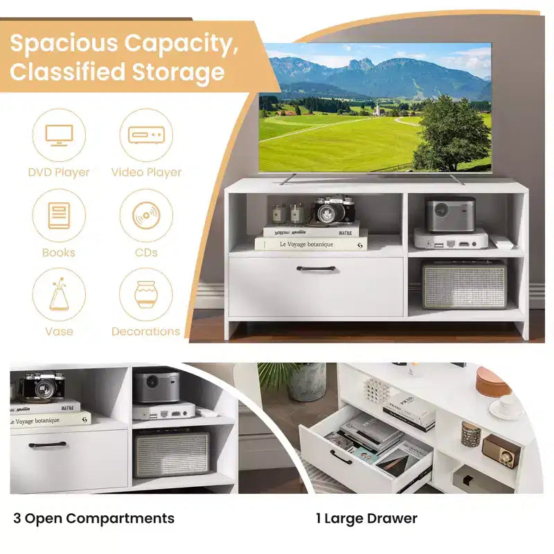 Costway Modern TV Stand TV Console Cabinet w/ 3 Open Compartments Media Console Center for TVs up to 55 Inches