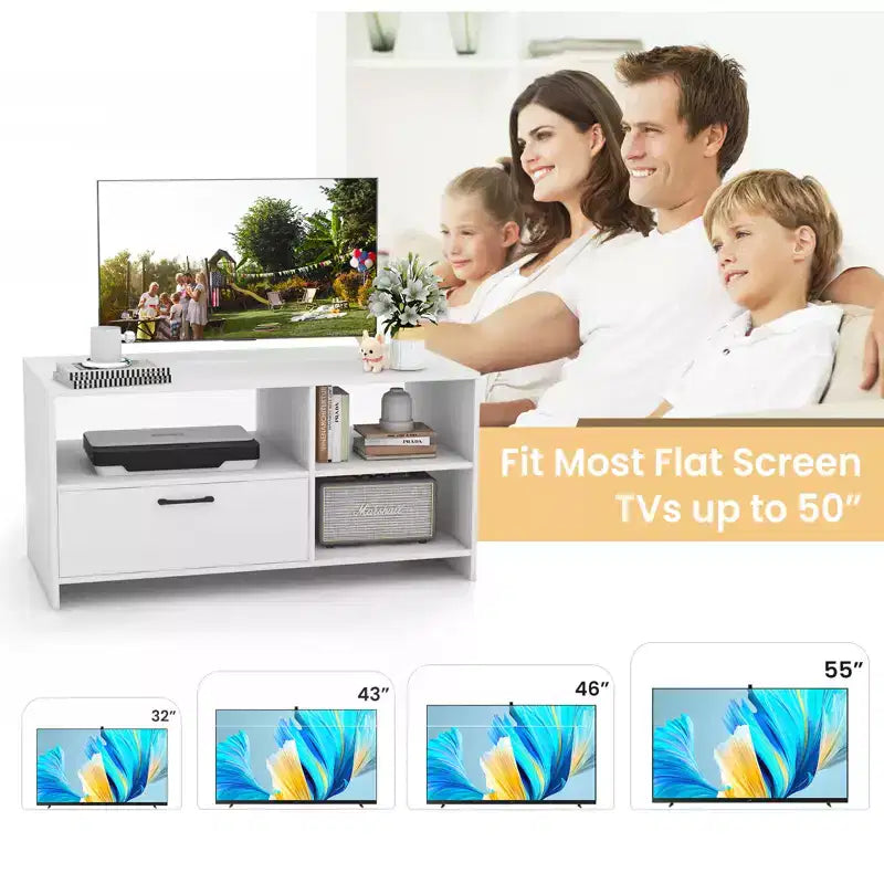 Costway Modern TV Stand TV Console Cabinet w/ 3 Open Compartments Media Console Center for TVs up to 55 Inches