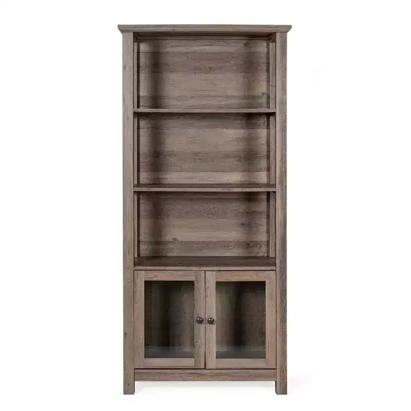Flash Furniture Stella Modern Farmhouse Wooden Bookcase and Storage Cabinet with Tempered Glass Doors and 3 Upper Shelves