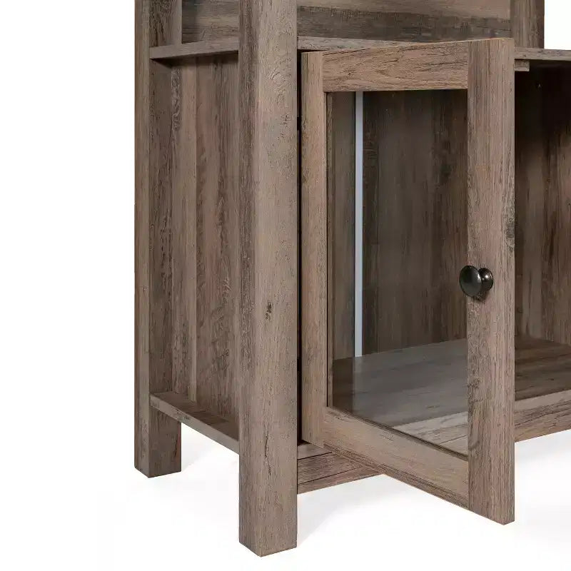 Flash Furniture Stella Modern Farmhouse Wooden Bookcase and Storage Cabinet with Tempered Glass Doors and 3 Upper Shelves