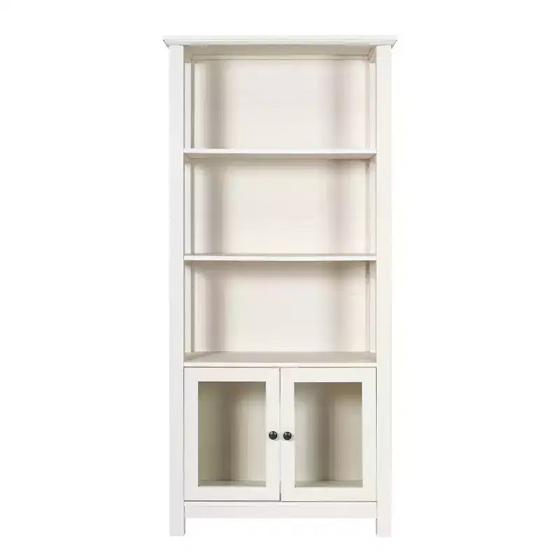 Flash Furniture Stella Modern Farmhouse Wooden Bookcase and Storage Cabinet with Tempered Glass Doors and 3 Upper Shelves