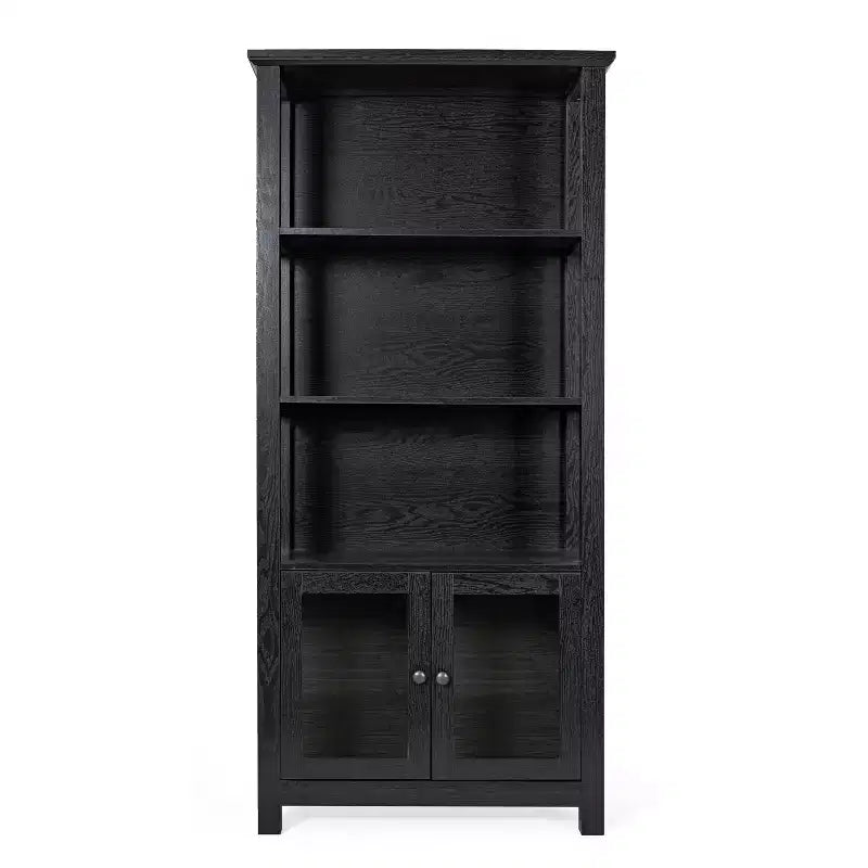 Flash Furniture Stella Modern Farmhouse Wooden Bookcase and Storage Cabinet with Tempered Glass Doors and 3 Upper Shelves