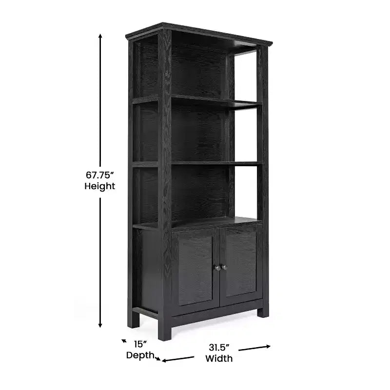 Flash Furniture Stella Modern Farmhouse Wooden Bookcase and Storage Cabinet with Tempered Glass Doors and 3 Upper Shelves