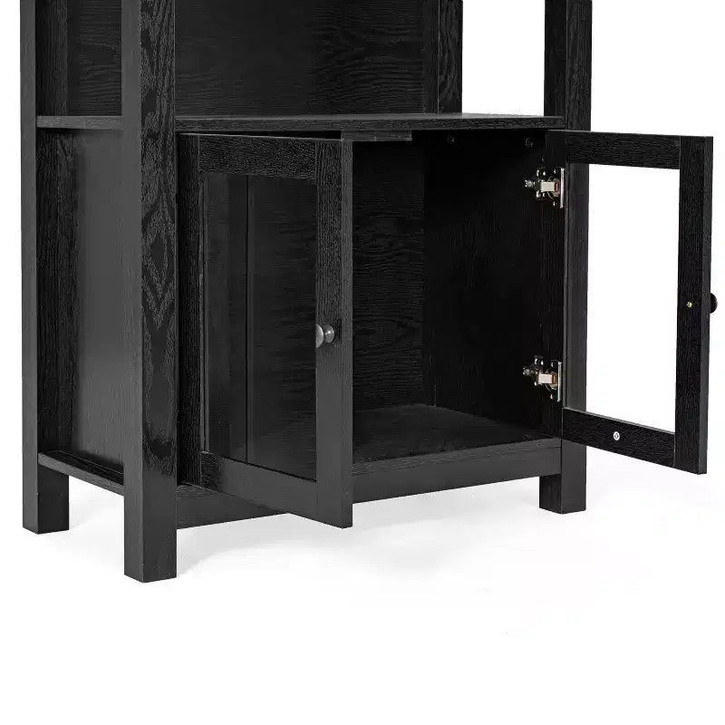 Flash Furniture Stella Modern Farmhouse Wooden Bookcase and Storage Cabinet with Tempered Glass Doors and 3 Upper Shelves