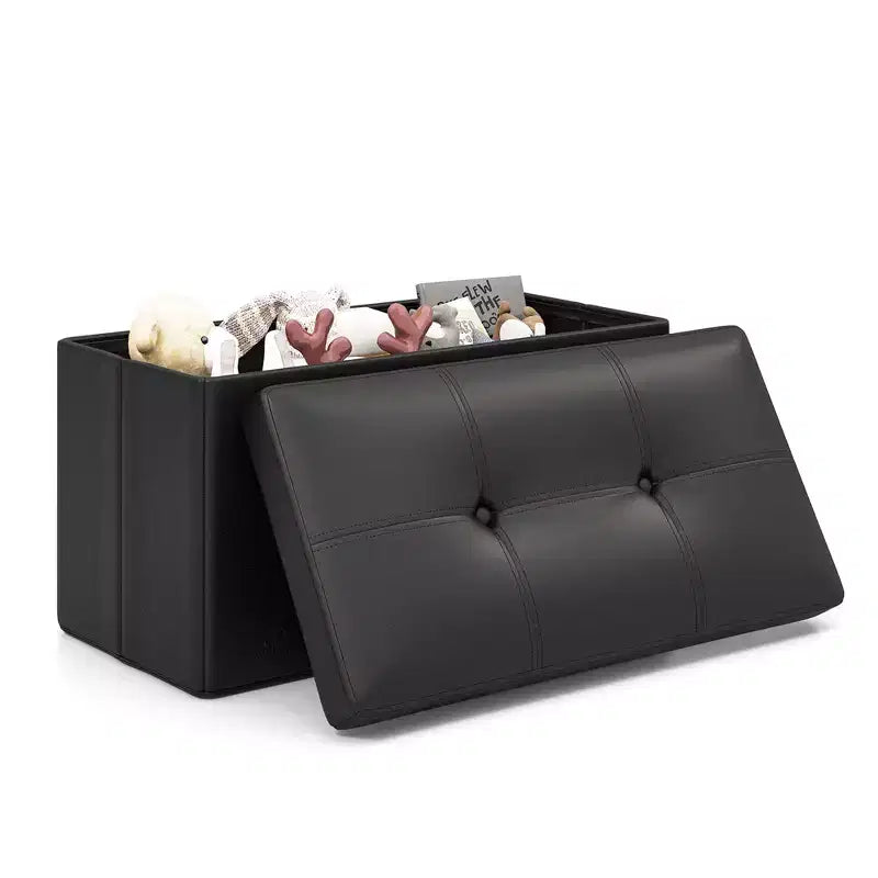 Costway Folding Storage Ottoman Upholstered Rectangle Footstool PVC Leather 22.5 Gallon Black/Brown/White
