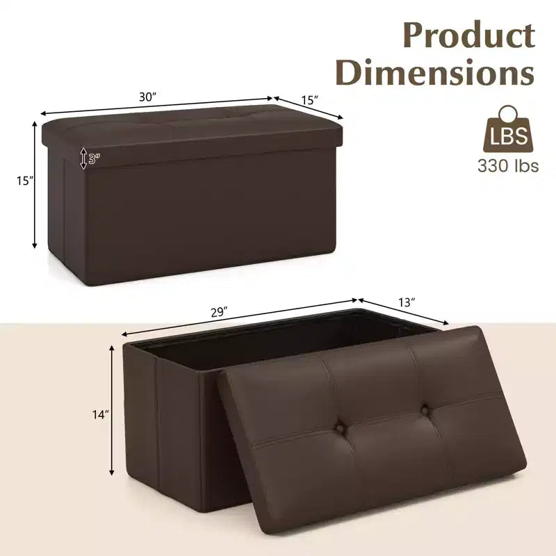 Costway Folding Storage Ottoman Upholstered Rectangle Footstool PVC Leather 22.5 Gallon Black/Brown/White