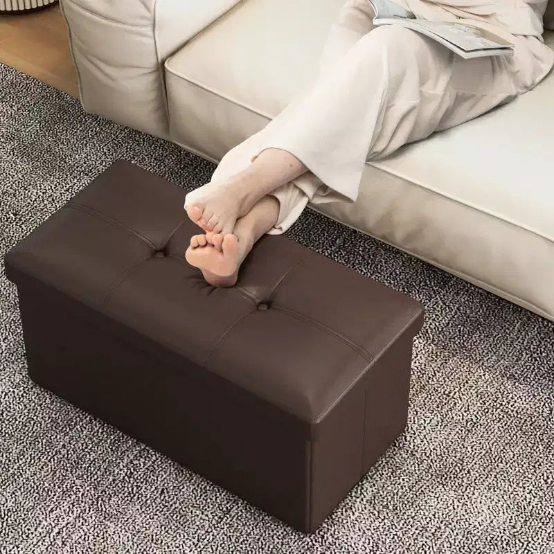Costway Folding Storage Ottoman Upholstered Rectangle Footstool PVC Leather 22.5 Gallon Black/Brown/White