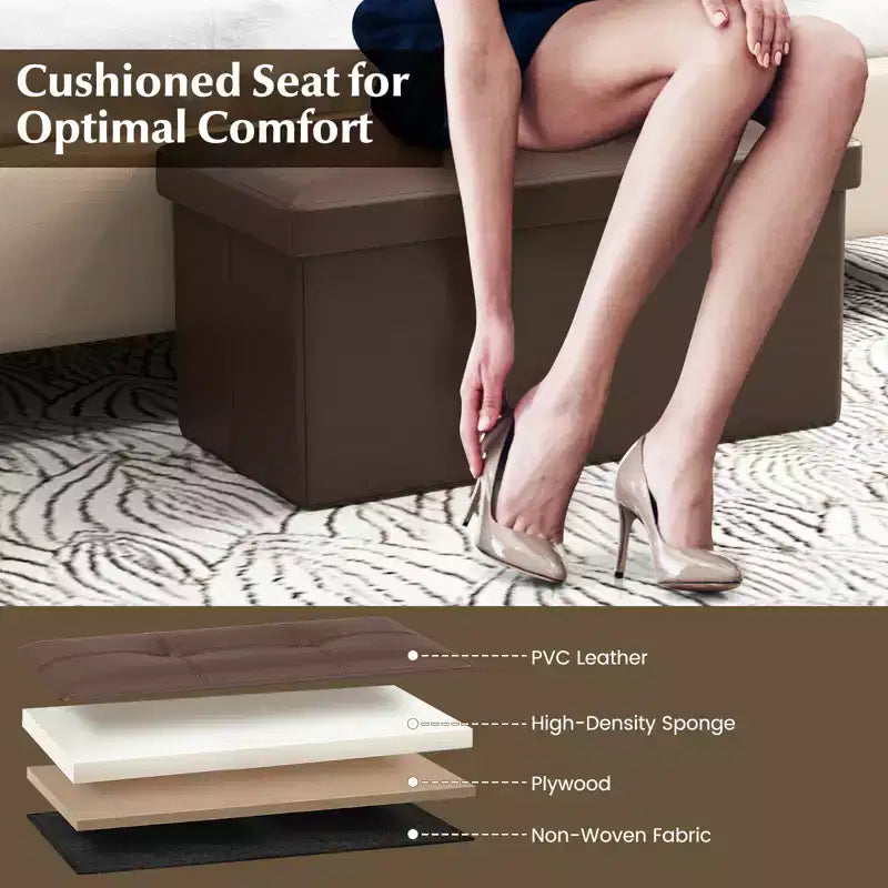 Costway Folding Storage Ottoman Upholstered Rectangle Footstool PVC Leather 22.5 Gallon Black/Brown/White