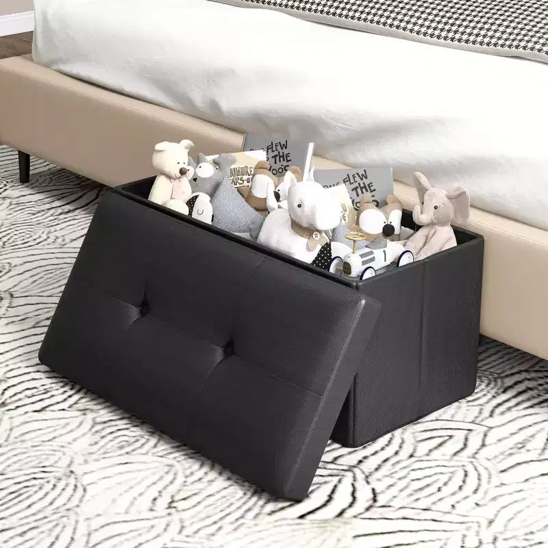 Costway Pouf de rangement pliable rectangulaire rembourré en cuir PVC, 85 litres, noir/marron/blanc