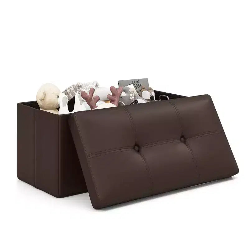 Costway Folding Storage Ottoman Upholstered Rectangle Footstool PVC Leather 22.5 Gallon Black/Brown/White
