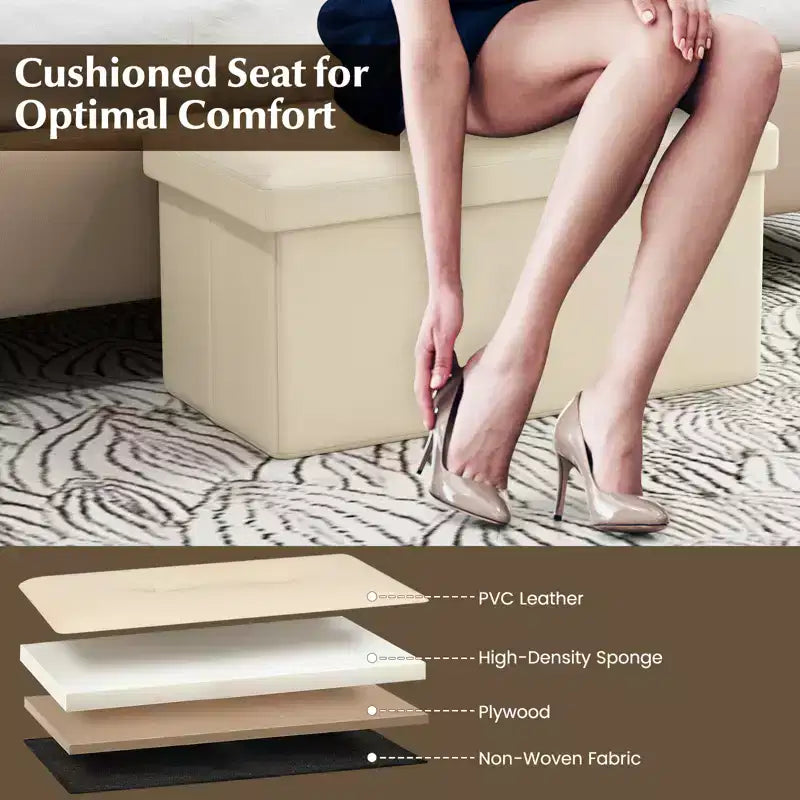 Costway Folding Storage Ottoman Upholstered Rectangle Footstool PVC Leather 22.5 Gallon Black/Brown/White