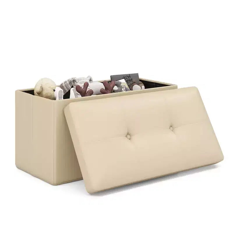 Costway Folding Storage Ottoman Upholstered Rectangle Footstool PVC Leather 22.5 Gallon Black/Brown/White