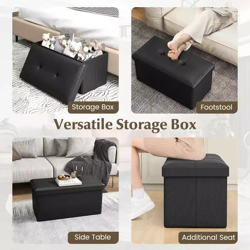 Costway Folding Storage Ottoman Upholstered Rectangle Footstool PVC Leather 22.5 Gallon Black/Brown/White
