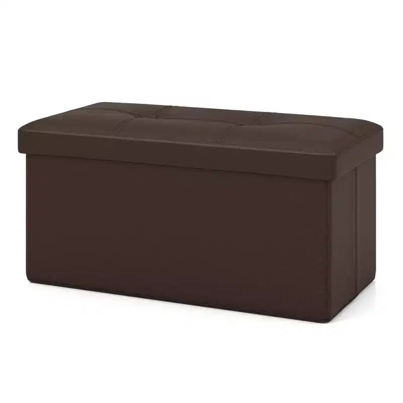 Costway Pouf de rangement pliable rectangulaire rembourré en cuir PVC, 85 litres, noir/marron/blanc