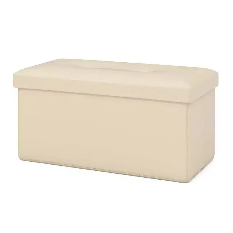 Costway Pouf de rangement pliable rectangulaire rembourré en cuir PVC, 85 litres, noir/marron/blanc
