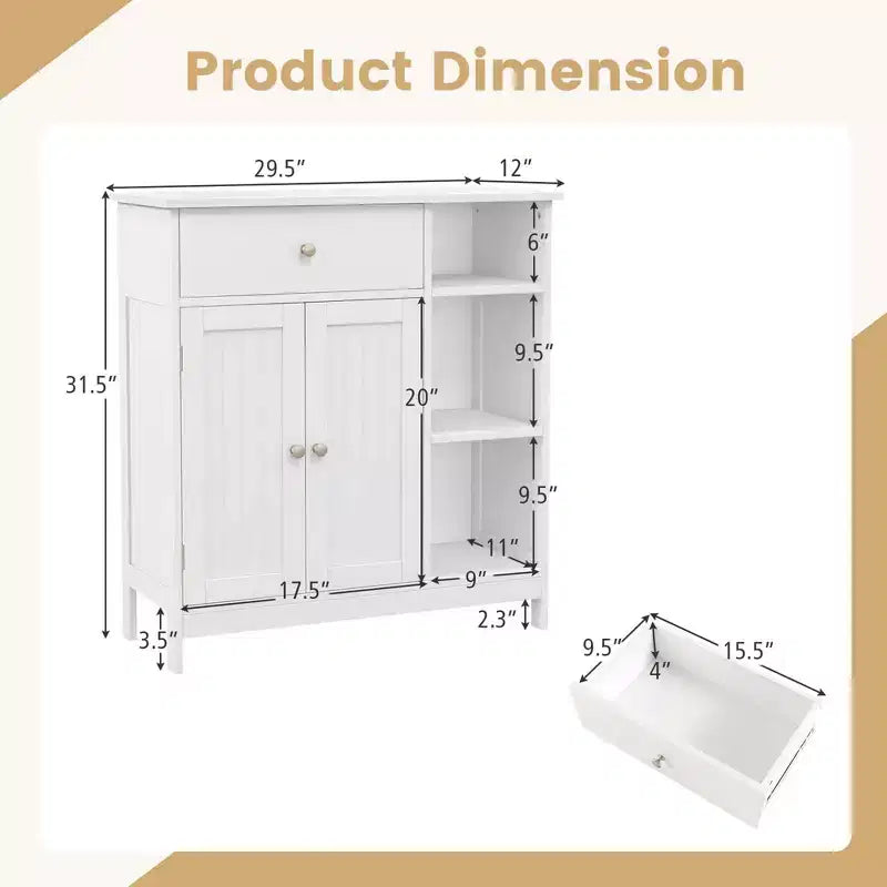 Costway Bathroom Floor Cabinet Freestanding Kitchen Cupboard Storage Organizer with Drawer