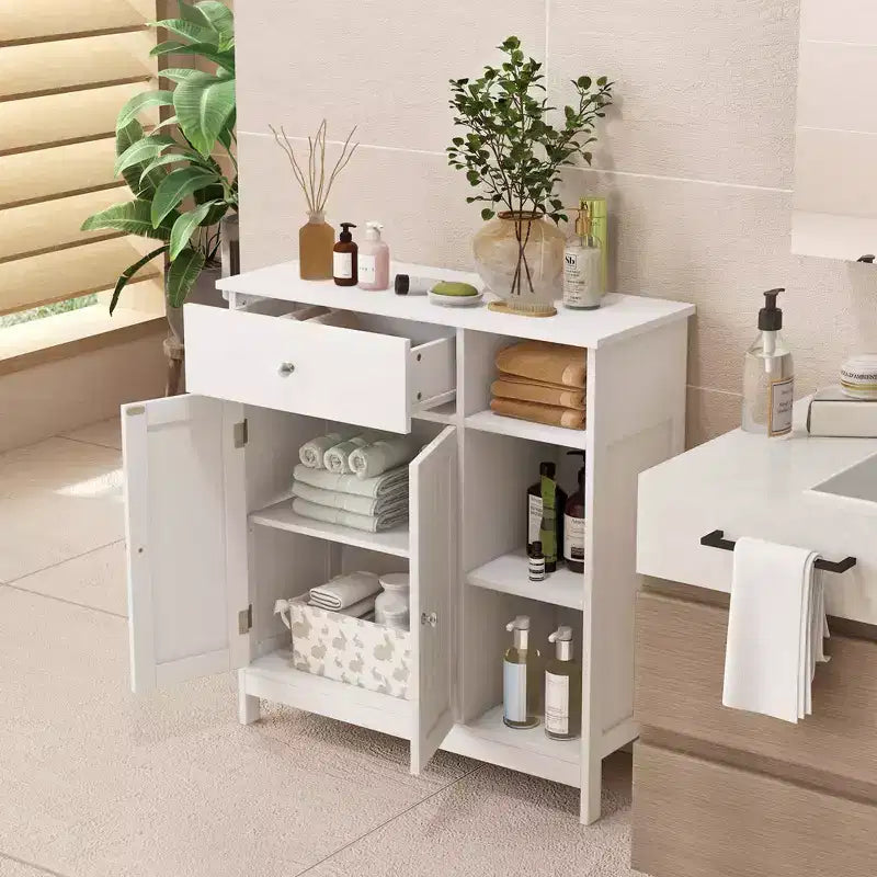 Costway Bathroom Floor Cabinet Freestanding Kitchen Cupboard Storage Organizer with Drawer