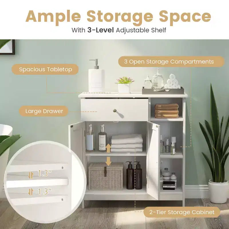 Costway Bathroom Floor Cabinet Freestanding Kitchen Cupboard Storage Organizer with Drawer