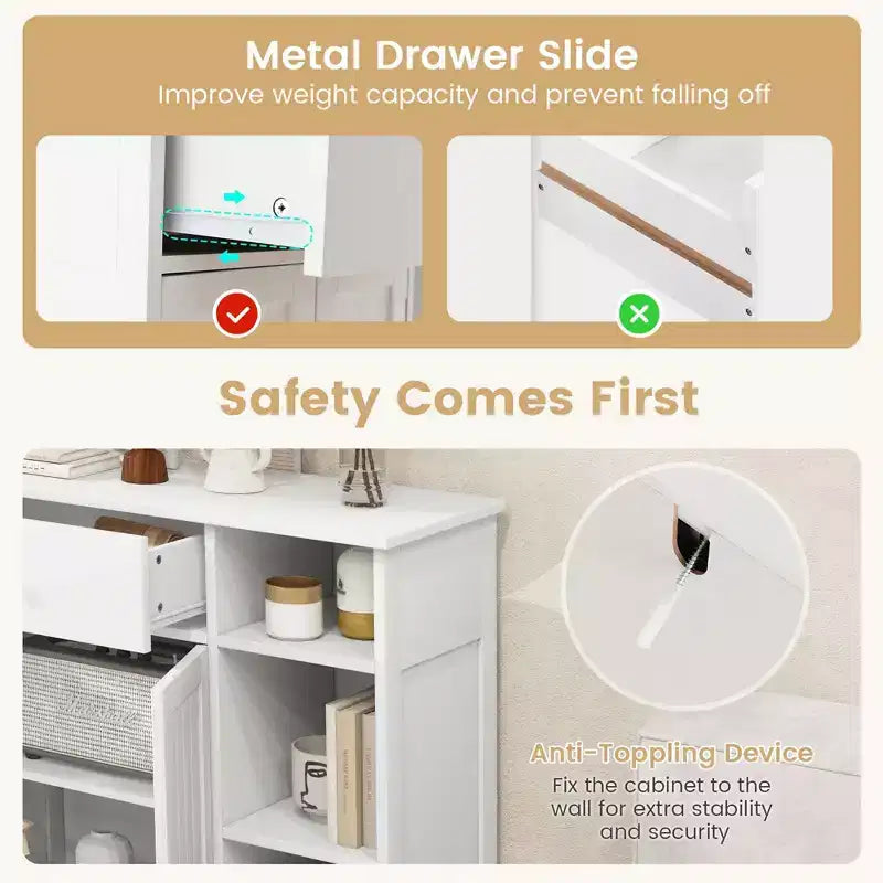 Costway Bathroom Floor Cabinet Freestanding Kitchen Cupboard Storage Organizer with Drawer