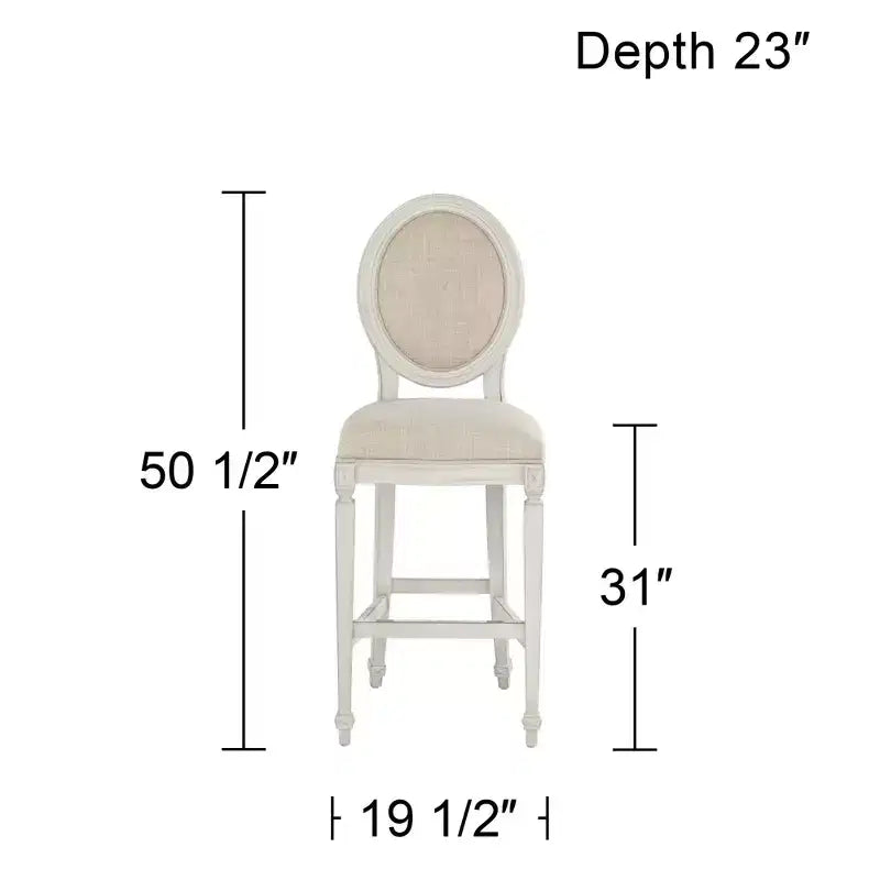 55 Downing Street Wood Bar Stool Vanilla Cream 31 High French Vintage Retro Almond Cushion with Backrest Footrest for Kitchen Counter Height Island