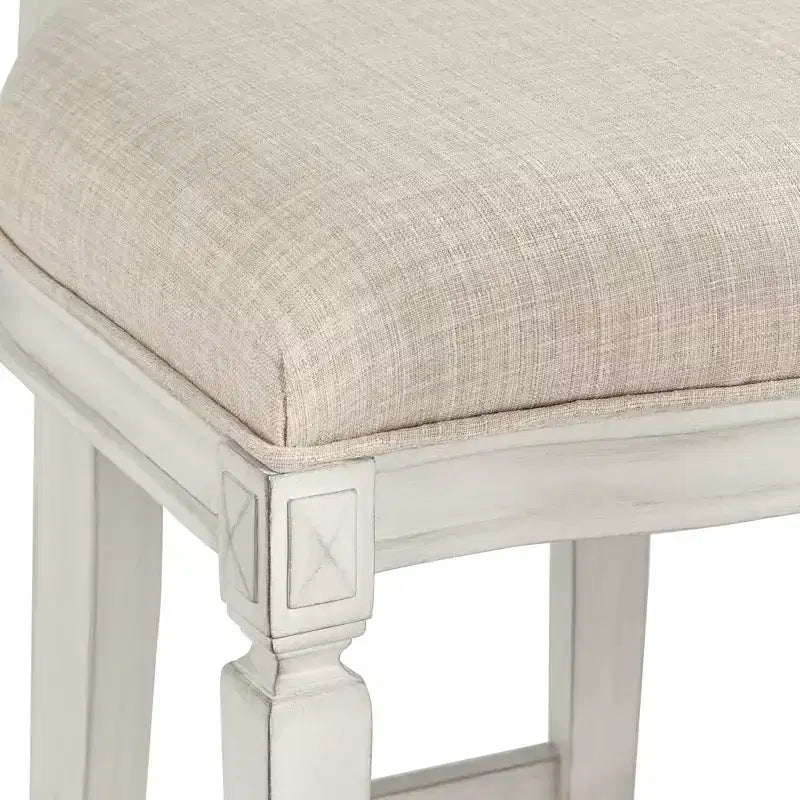 55 Downing Street Wood Bar Stool Vanilla Cream 31 High French Vintage Retro Almond Cushion with Backrest Footrest for Kitchen Counter Height Island