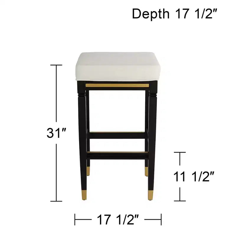 55 Downing Street Jaxon Black Wood Bar Stool 31 High Modern White Faux Leather Cushion with Footrest for Kitchen Counter Height Island Shed House