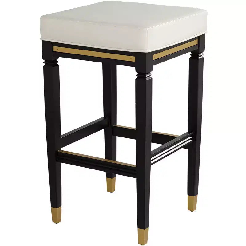 55 Downing Street Jaxon Black Wood Bar Stool 31 High Modern White Faux Leather Cushion with Footrest for Kitchen Counter Height Island Shed House