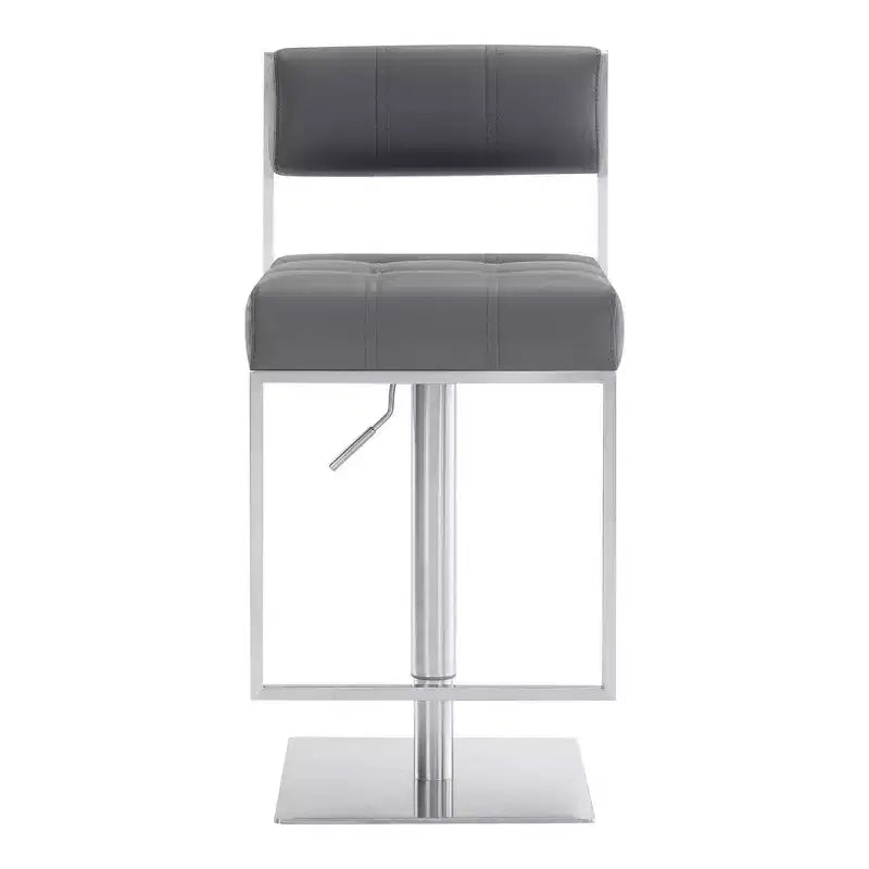 Michele Adjustable Faux Leather Stainless Steel Barstool - Armen Living