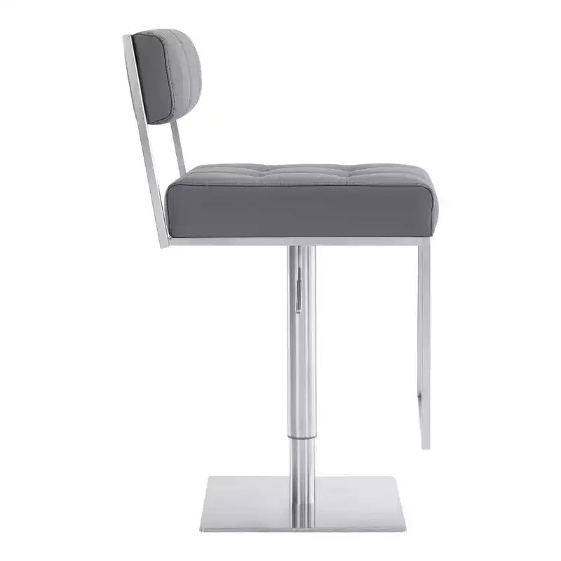 Michele Adjustable Faux Leather Stainless Steel Barstool - Armen Living